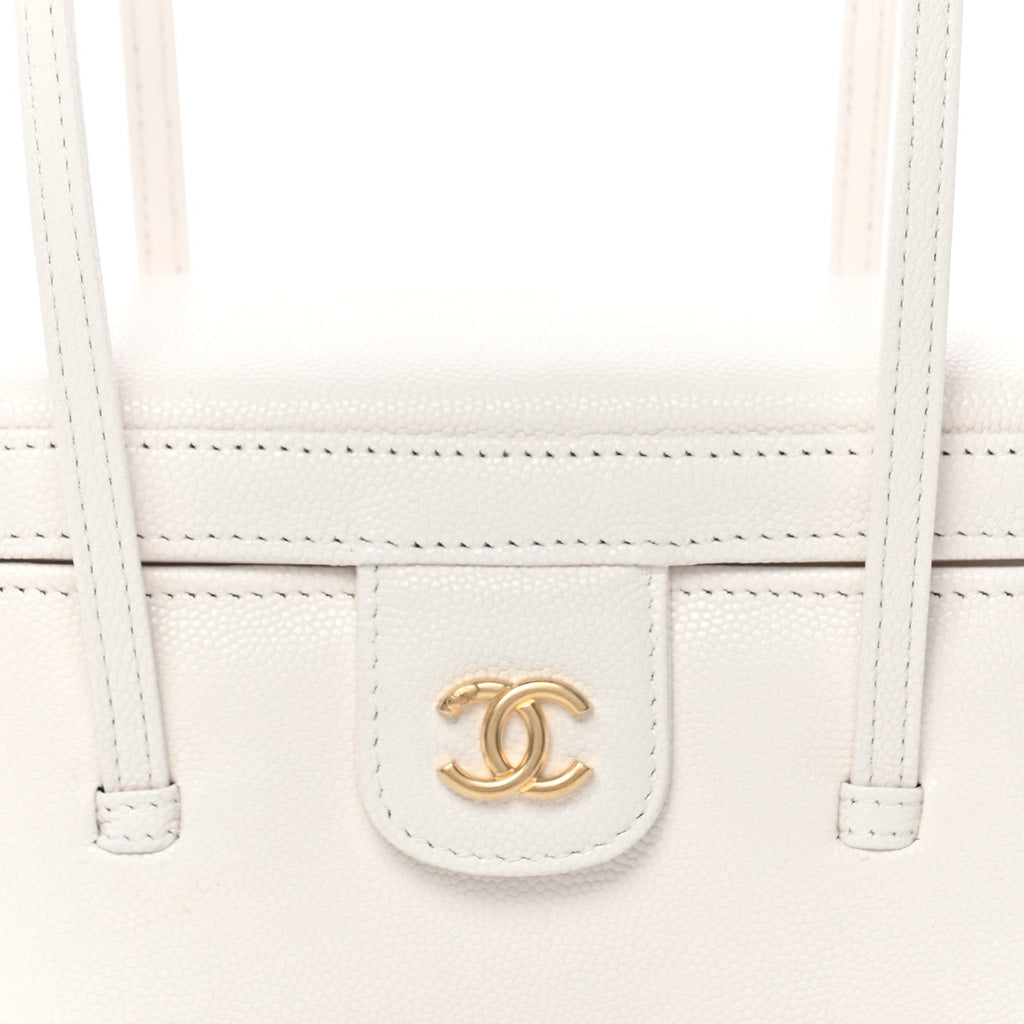 Chanel Shiny Caviar Preppy Coco Long Vanity With Strap White