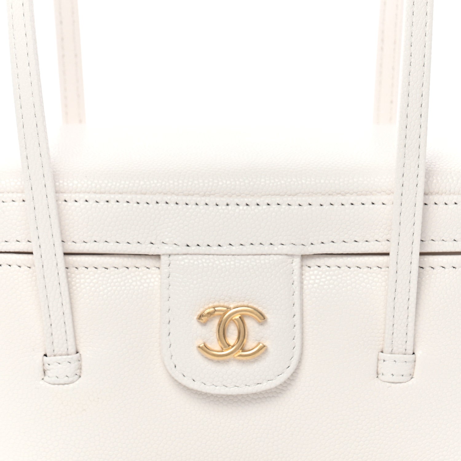Chanel Shiny Caviar Preppy Coco Long Vanity With Strap White
