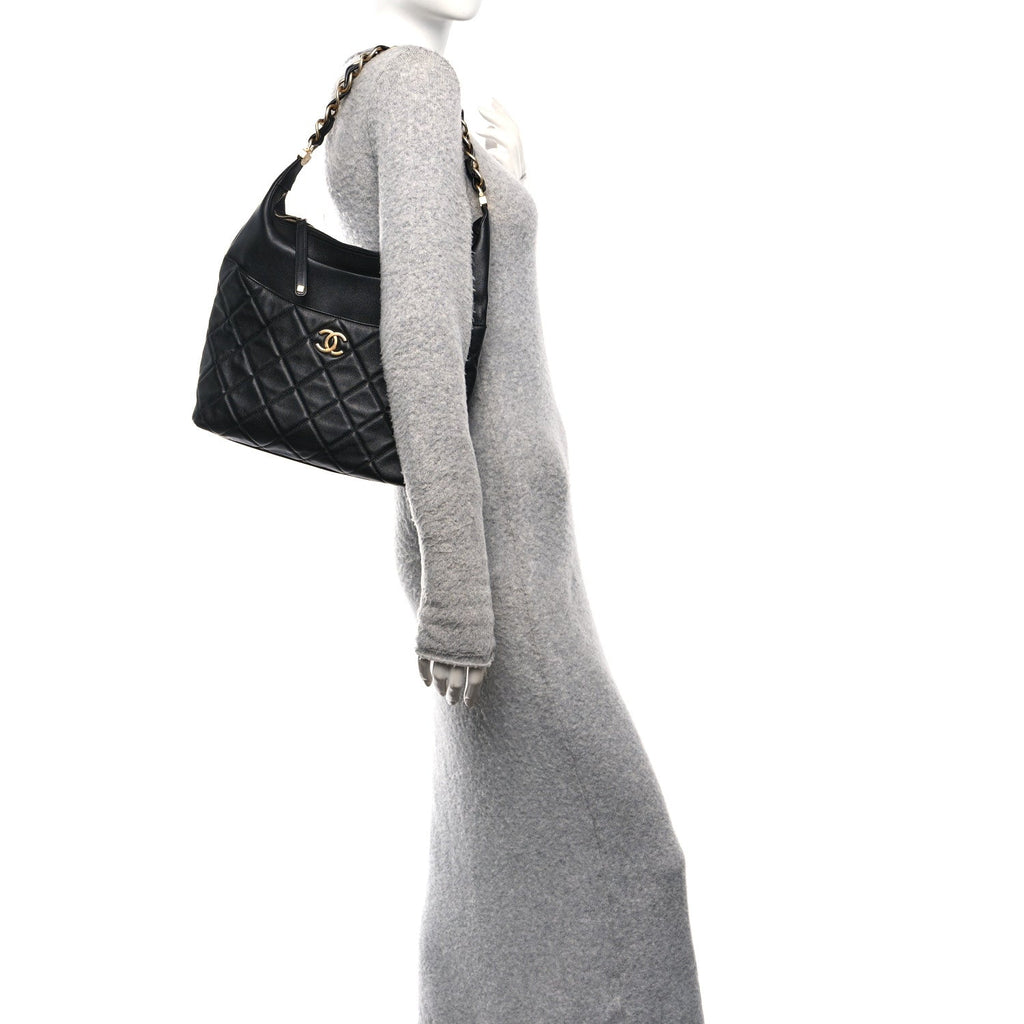 Chanel Calfskin Quilted Close To Me Hobo Black