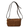 Gucci Suede GG Monogram Half Horsebit Mini Shoulder Bag Brown