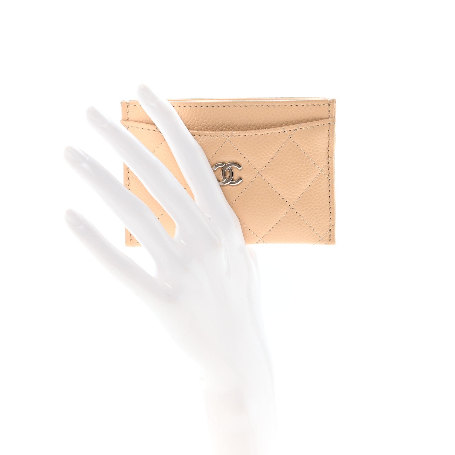 Caviar Quilted Card Holder Beige