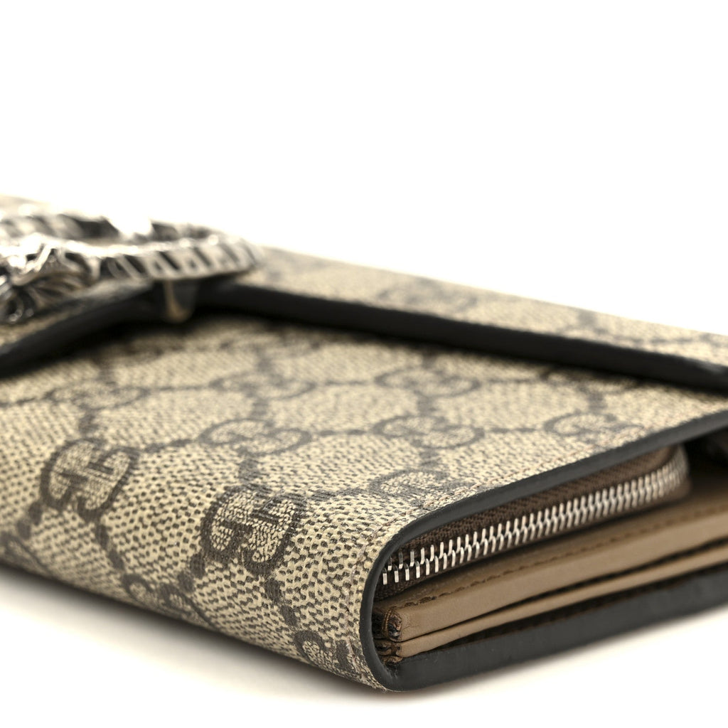 Gucci GG Supreme Monogram Dionysus Chain Clutch Wallet Beige Taupe