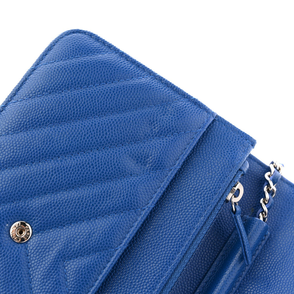 Chanel Caviar Chevron Quilted Wallet On Chain WOC Blue