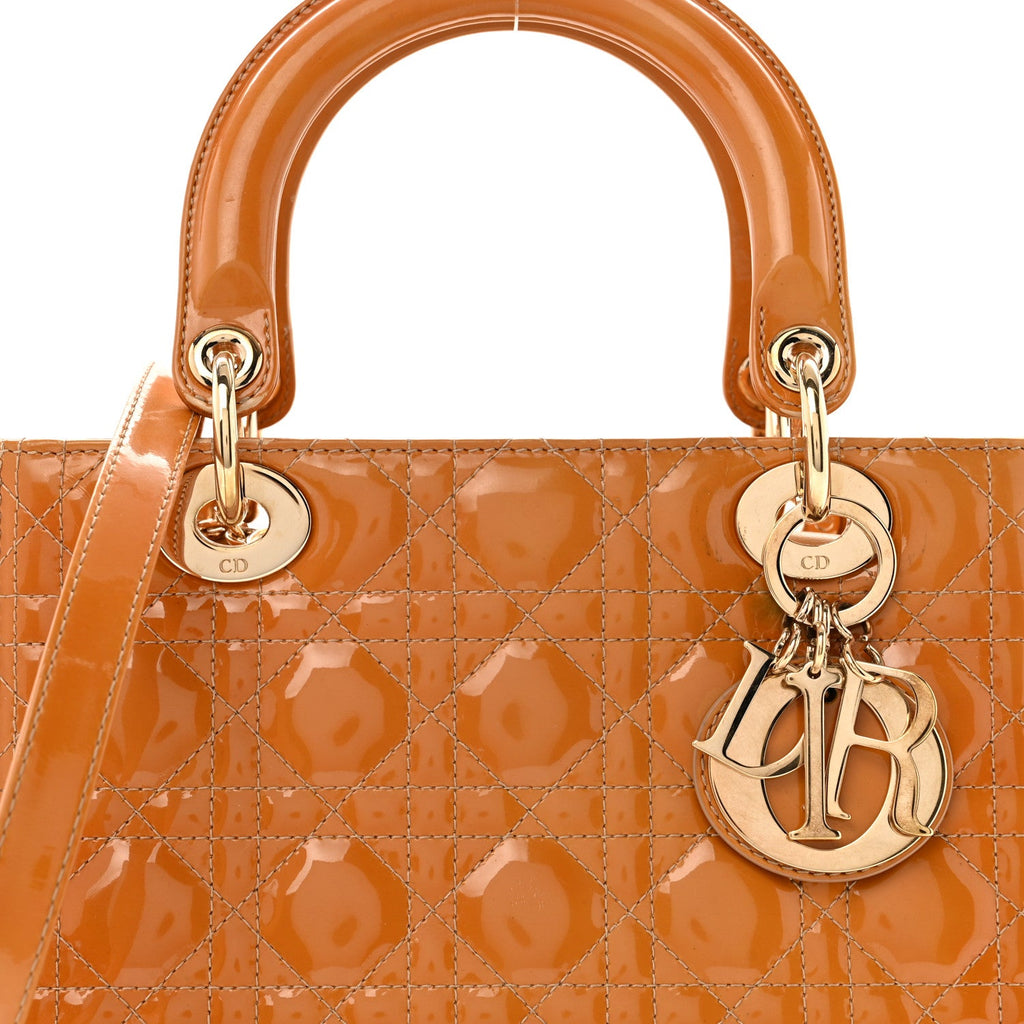 Christian Dior Patent Cannage Medium Lady Dior Dark Beige