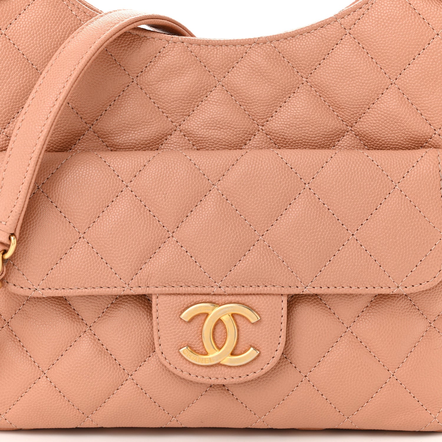 Chanel Caviar Quilted Wavy CC Hobo Beige