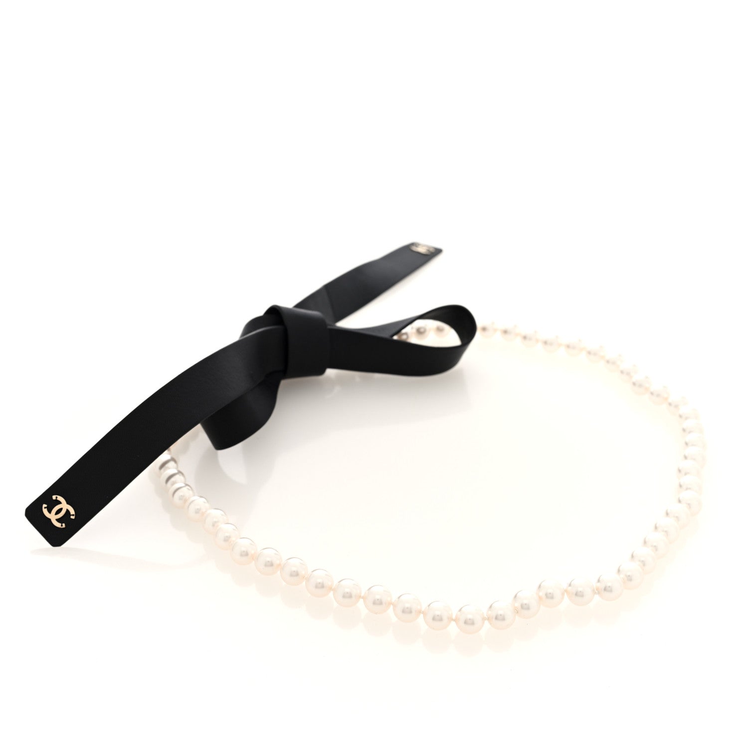 Lambskin Pearl CC Chain Belt S Black Pearly White