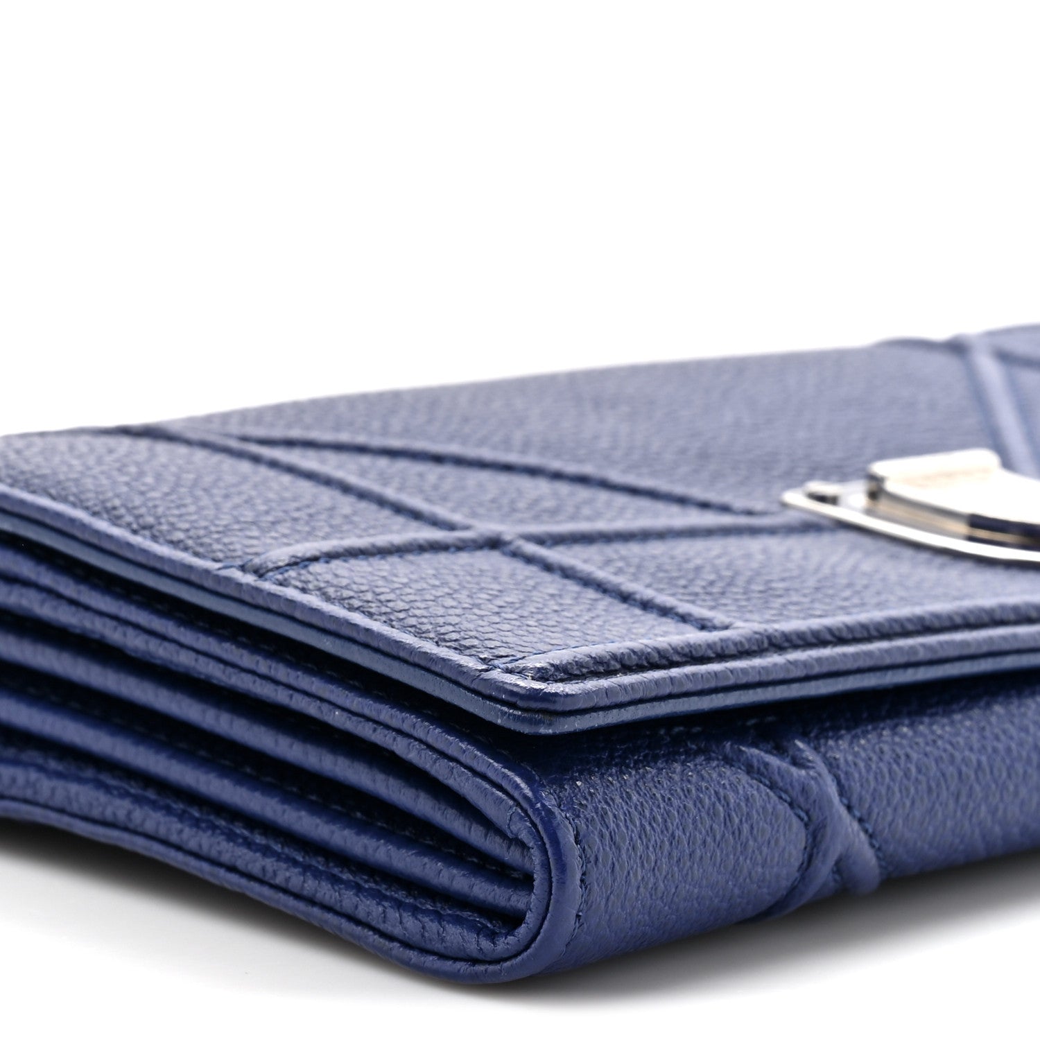 Christian Dior Grained Calfskin Diorama Wallet On Chain Blue