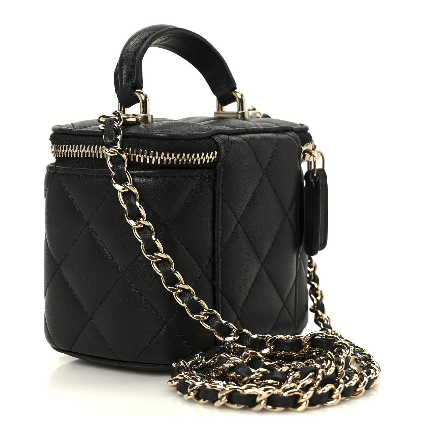 Chanel Lambskin Quilted Top Handle Mini Vanity Case With Chain Black