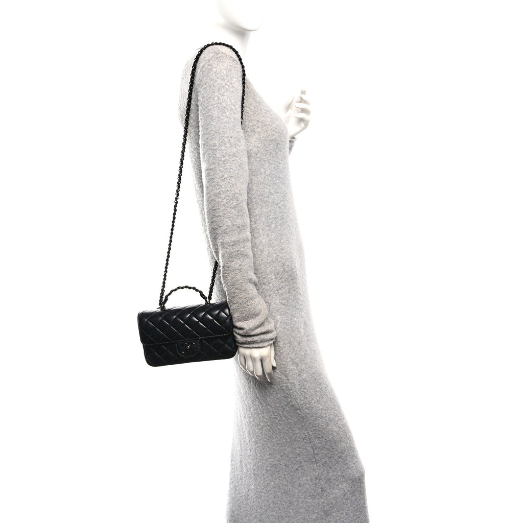 Chanel Lambskin Quilted Small Coco Pop Top Handle Flap So Black