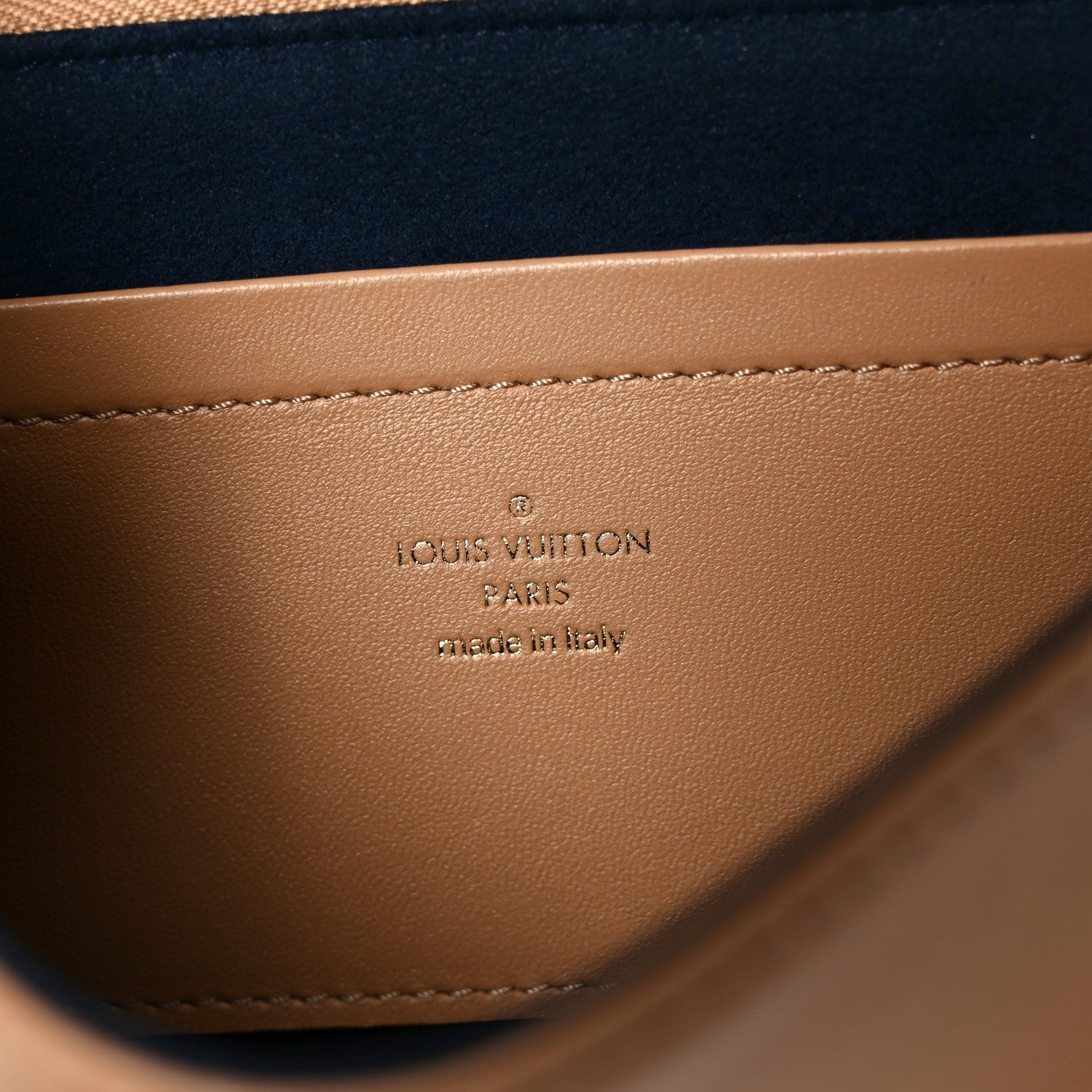Louis Vuitton Lambskin Embossed Monogram Pochette Coussin Camel