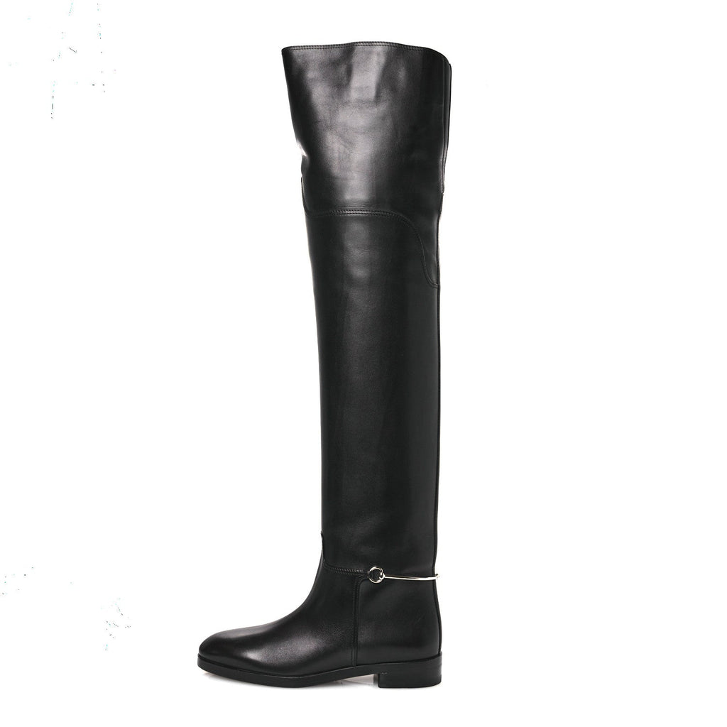 Gucci Calfskin Slim Horsebit Over The Knee High Boots 37 Black