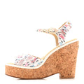 Chanel Tweed Cork CC Wedge Sandals 37 Ecru Pink Blue Green