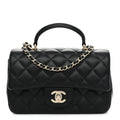 Chanel Lambskin Quilted Mini Top Handle Rectangular Flap Black