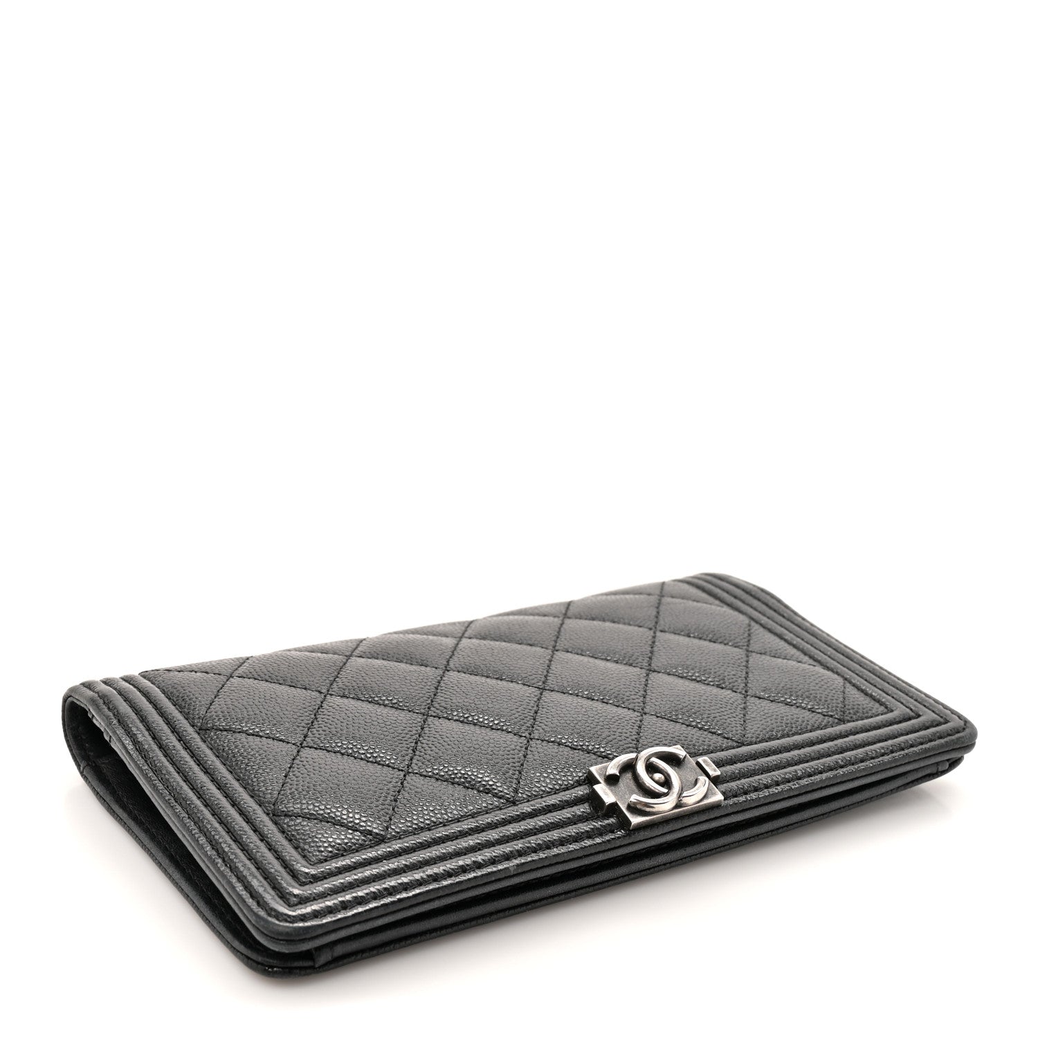 Caviar Quilted Boy Yen Wallet Black