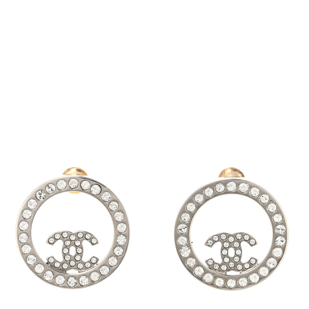 Crystal CC Round Earrings Silver