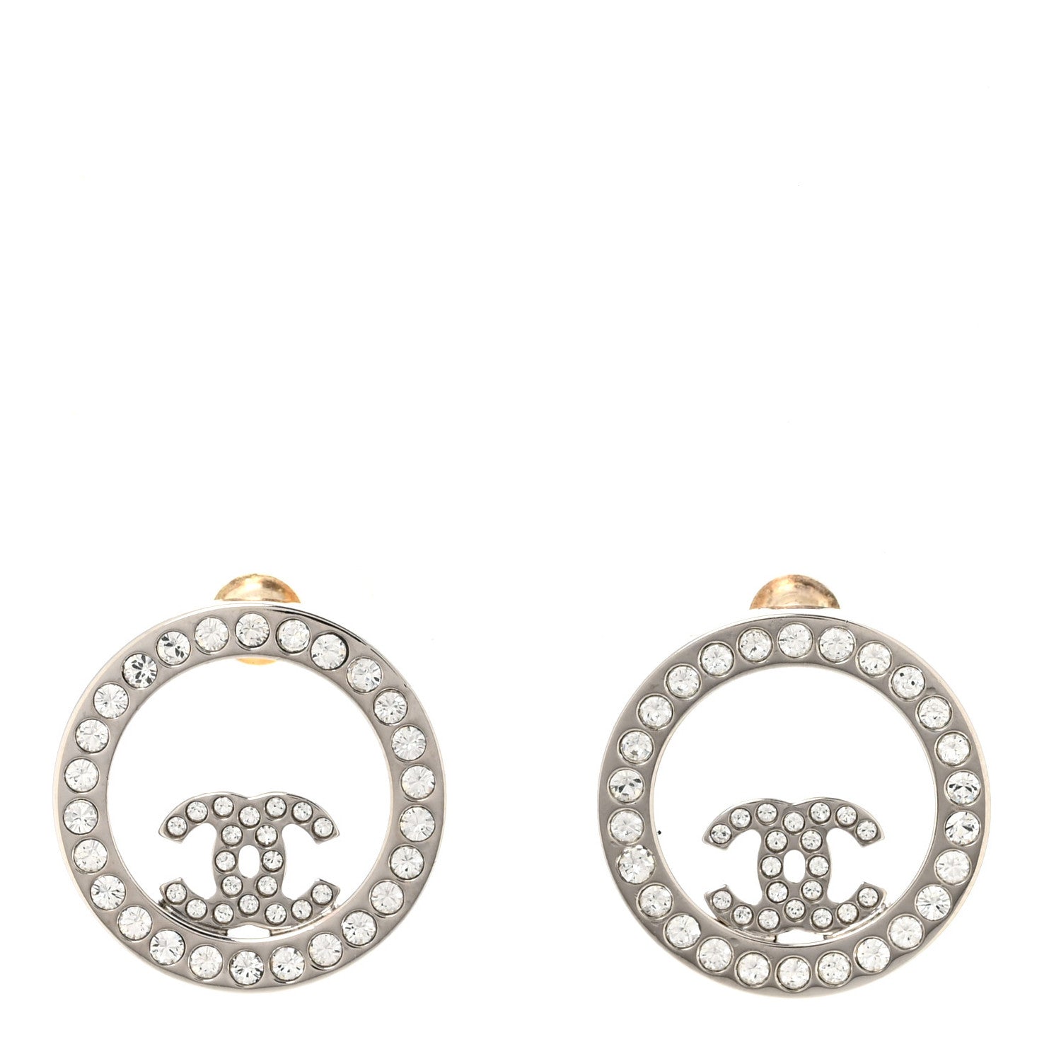 Crystal CC Round Earrings Silver
