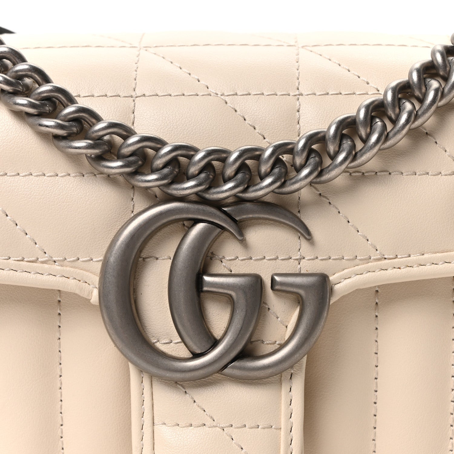 Gucci Calfskin Matelasse Aria Mini GG Marmont Shoulder Bag Mystic White