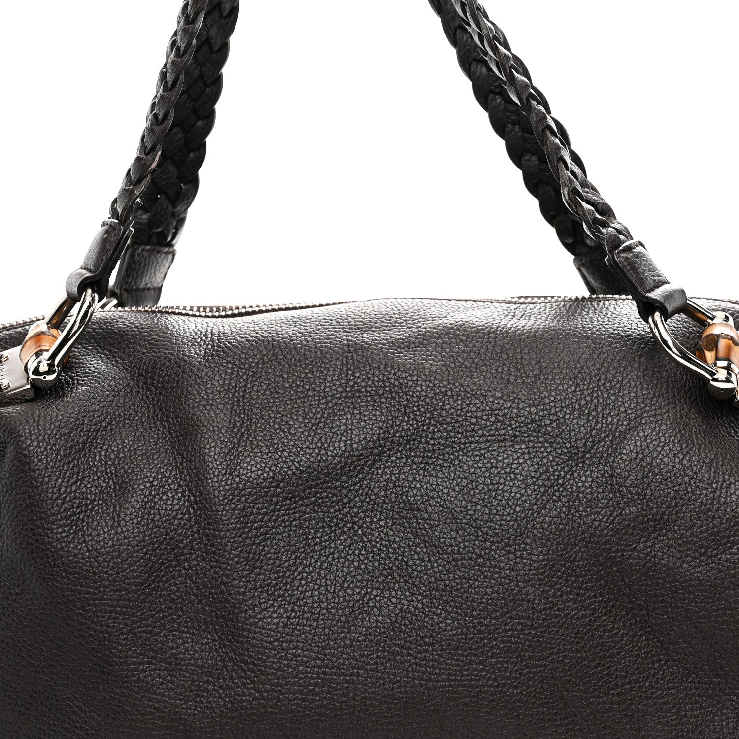 Gucci Pebbled Calfskin Large Bamboo Bar Tassel Shoulder Bag Dark Brown