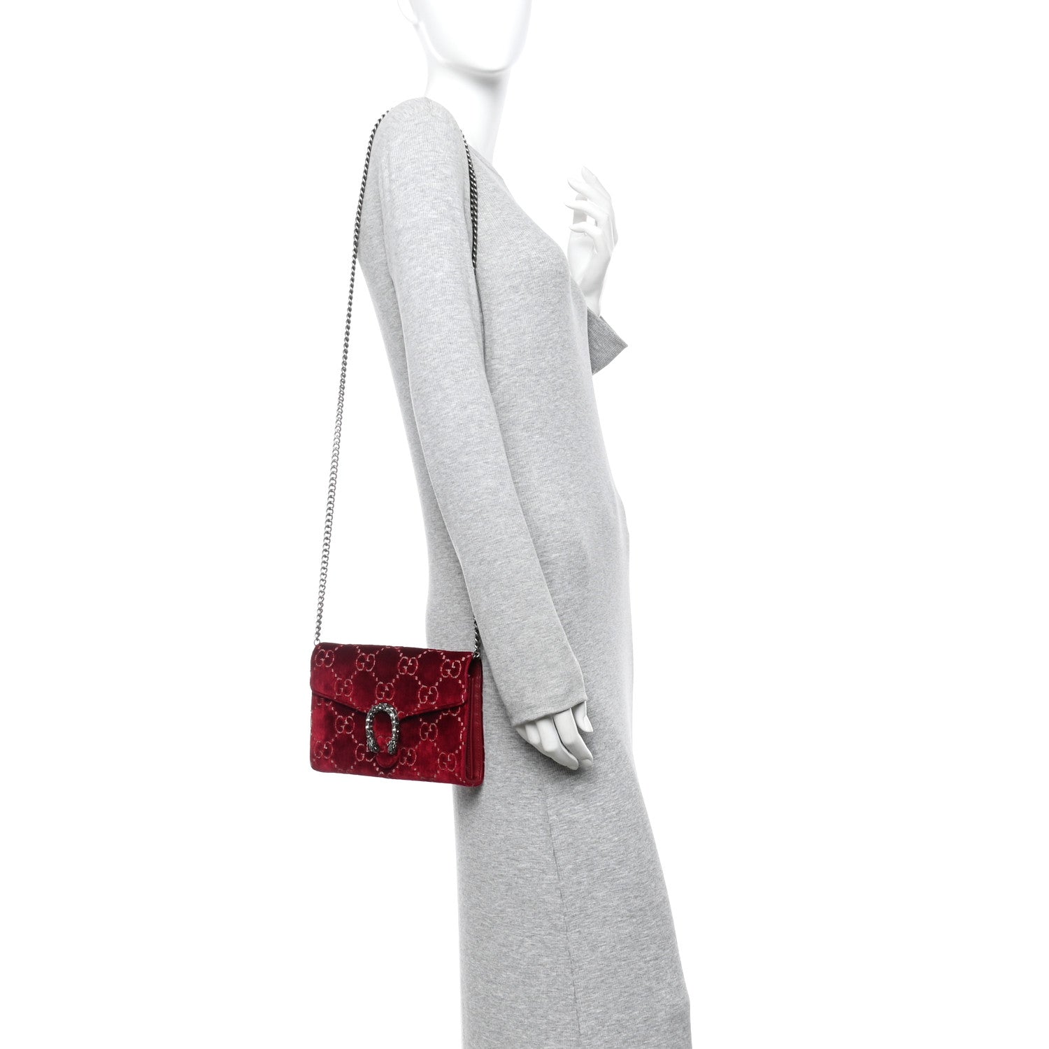 Gucci Velvet GG Monogram Mini Dionysus Chain Wallet Red Cipria