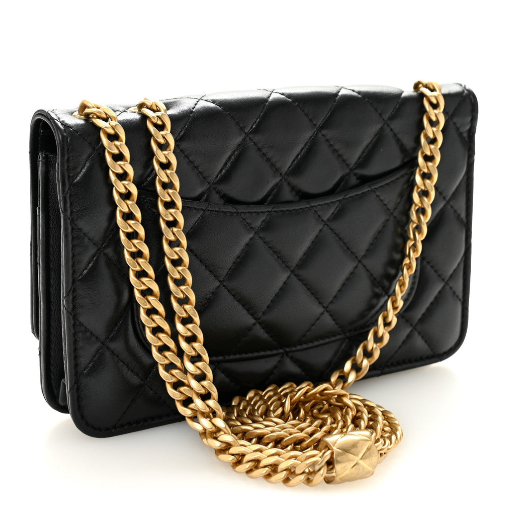 Chanel Lambskin Quilted Pillow Crush Wallet On Chain WOC Black