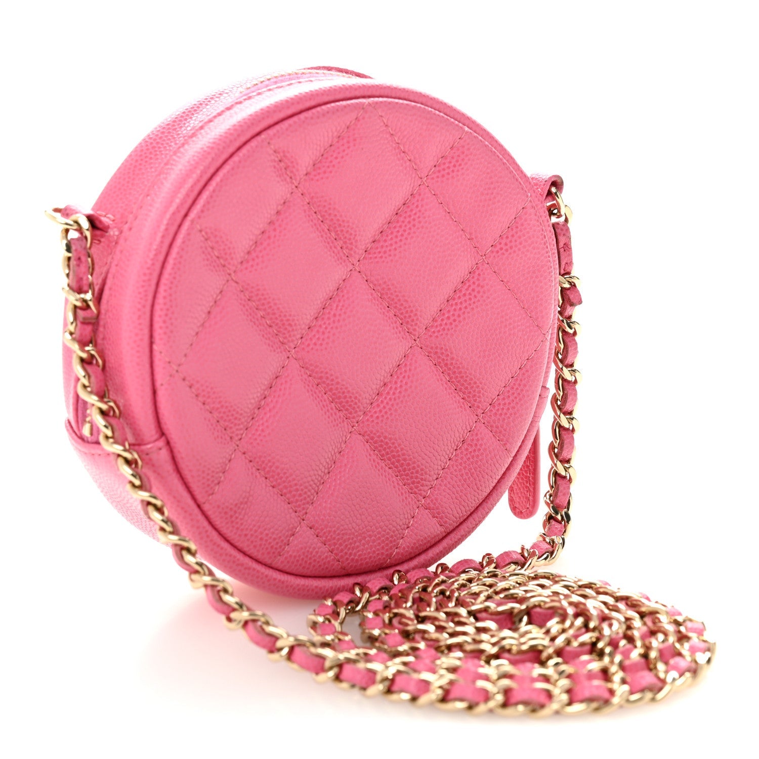 Chanel Caviar Quilted Round Clutch With Chain Pink