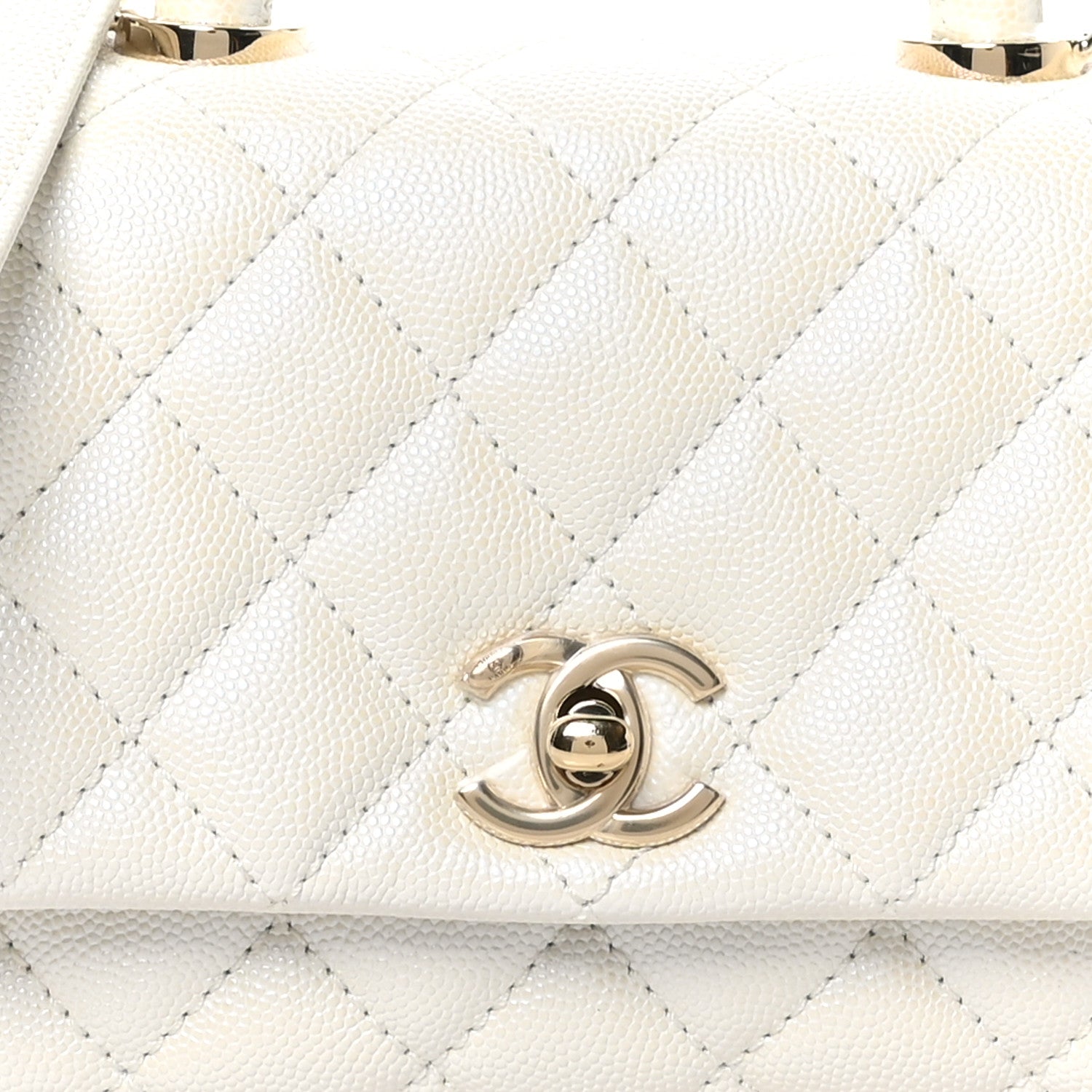 Chanel Iridescent Caviar Quilted Extra Mini Coco Handle Flap White