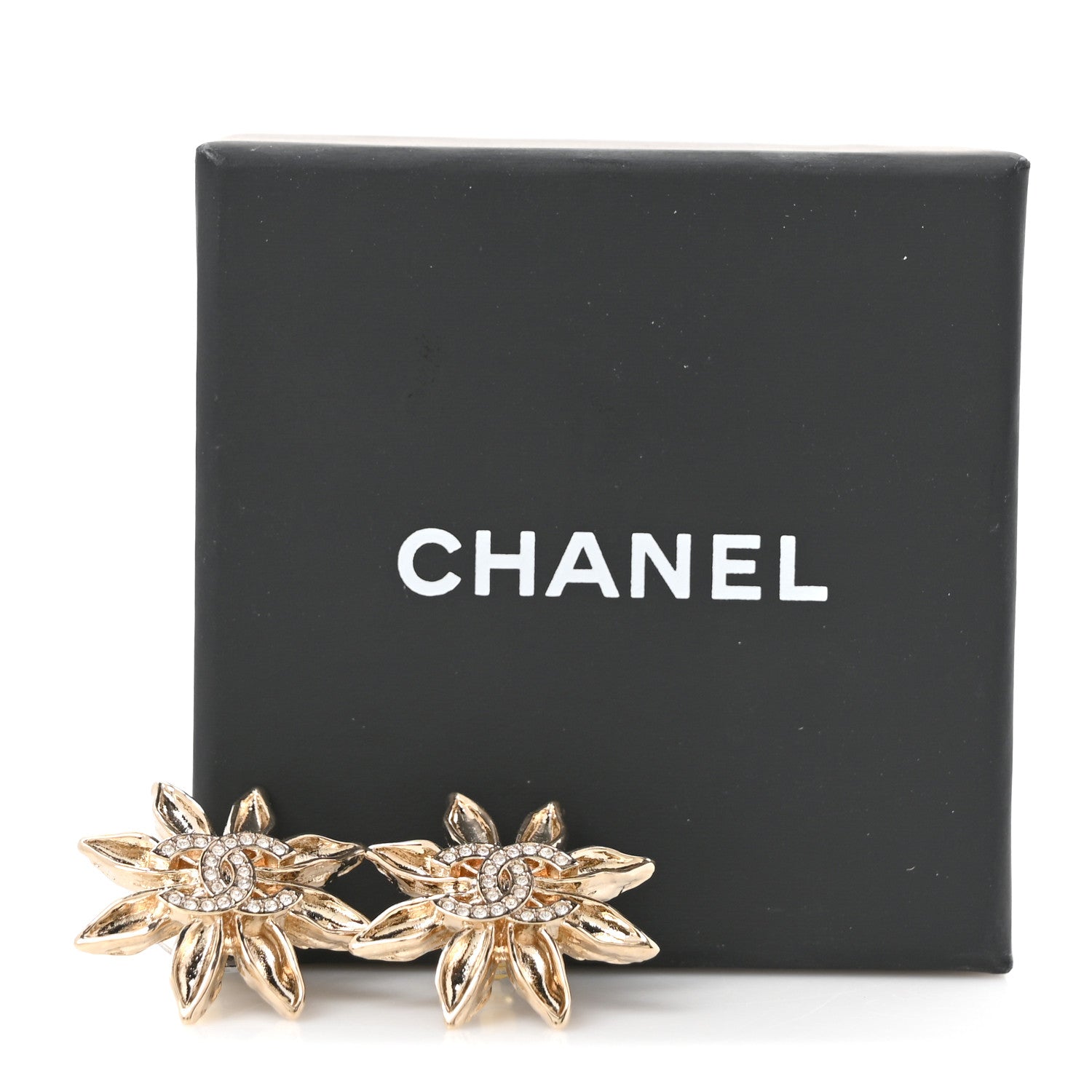 Crystal CC Flower Earrings Gold