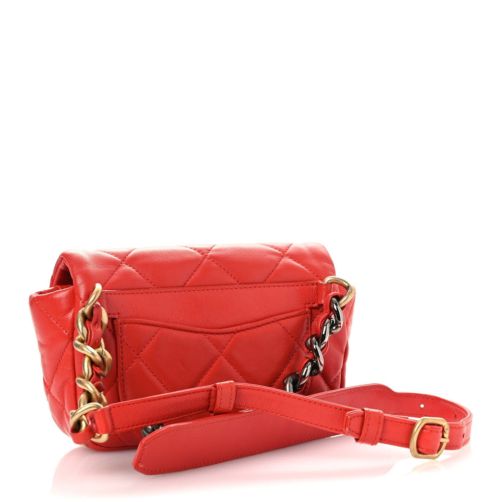 Chanel Lambskin Quilted Chanel 19 Waist Bag Red