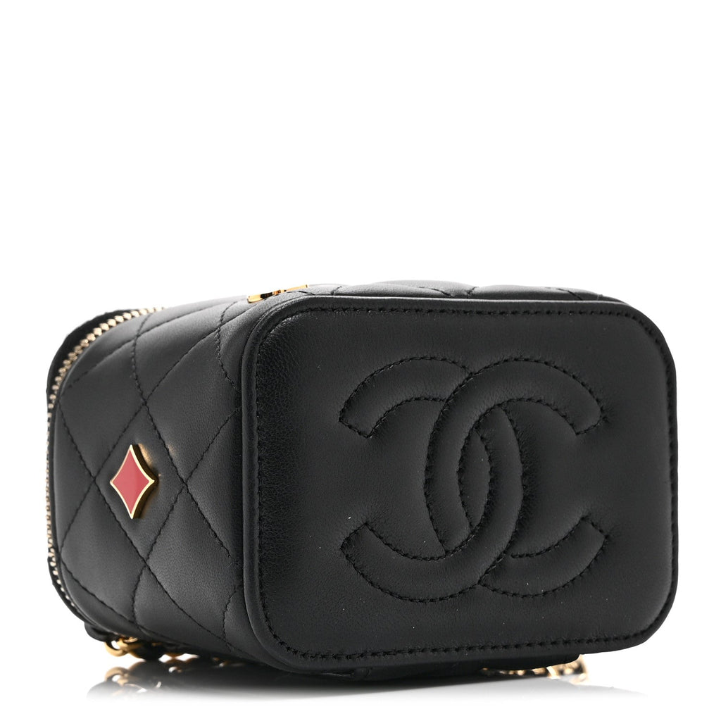Chanel Lambskin Quilted Enamel Coco Casino Mini Vanity Case With Chain Black