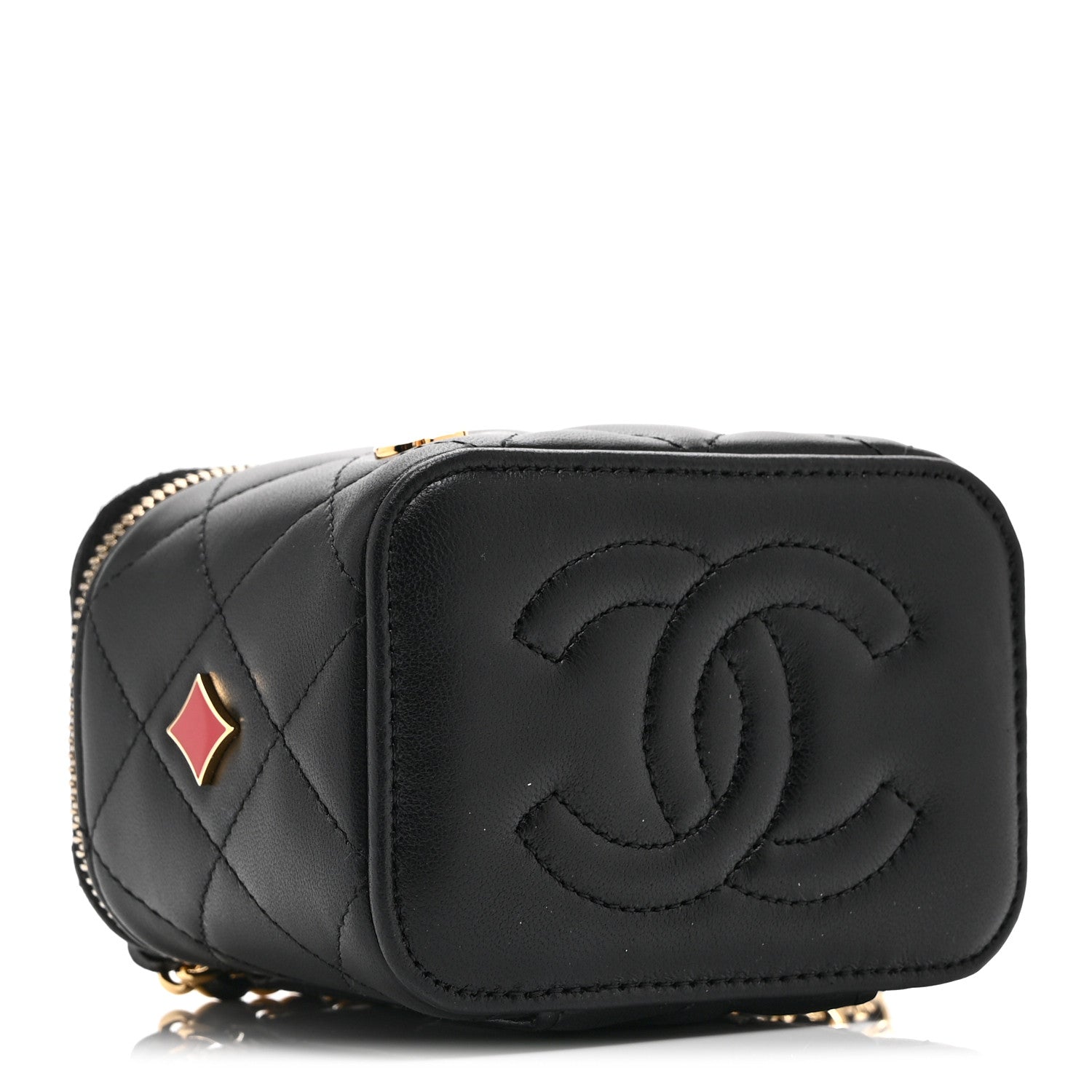 Chanel Lambskin Quilted Enamel Coco Casino Mini Vanity Case With Chain Black