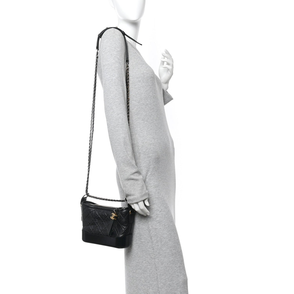 Chanel Aged Calfskin Quilted Small Gabrielle Hobo Black