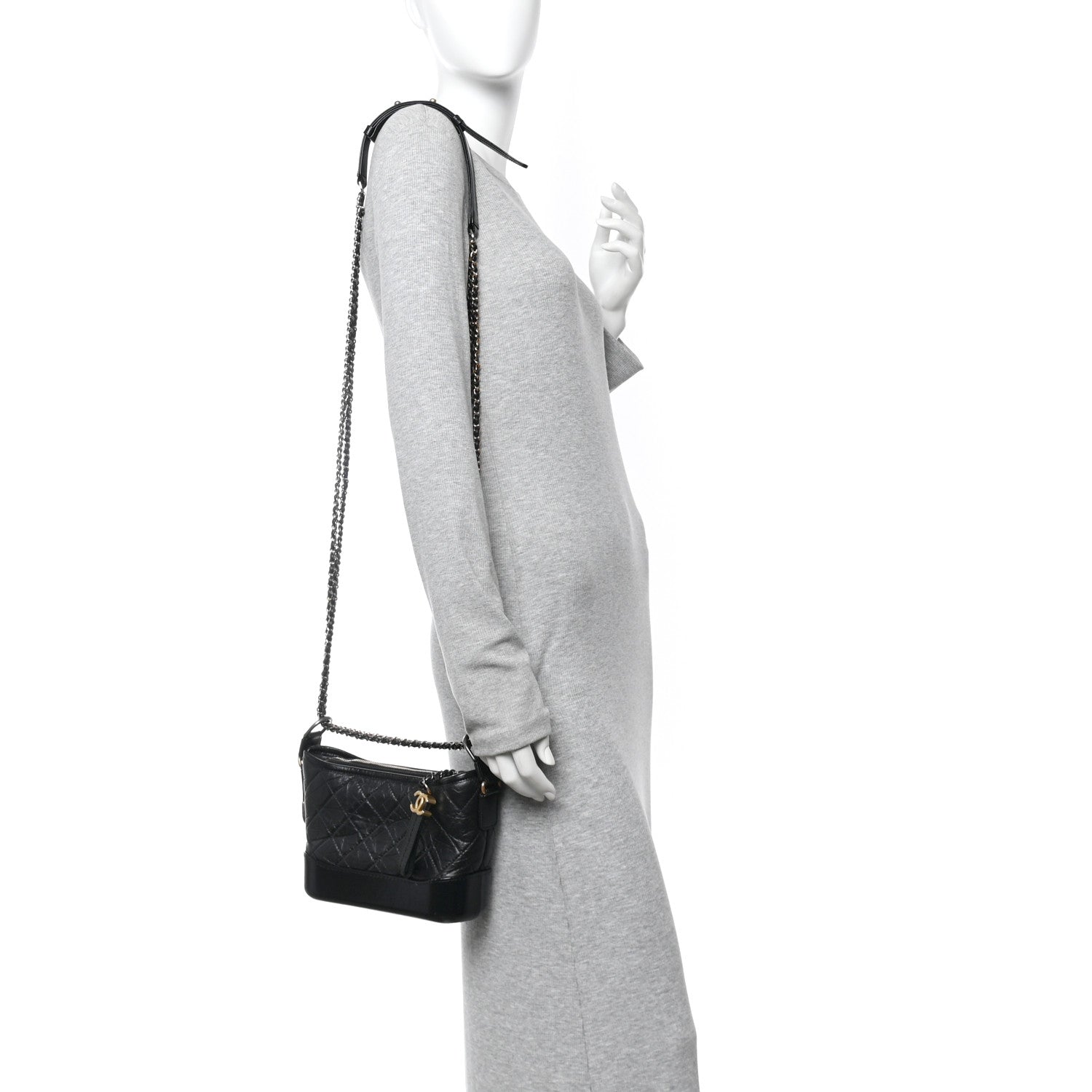 Chanel Aged Calfskin Quilted Small Gabrielle Hobo Black