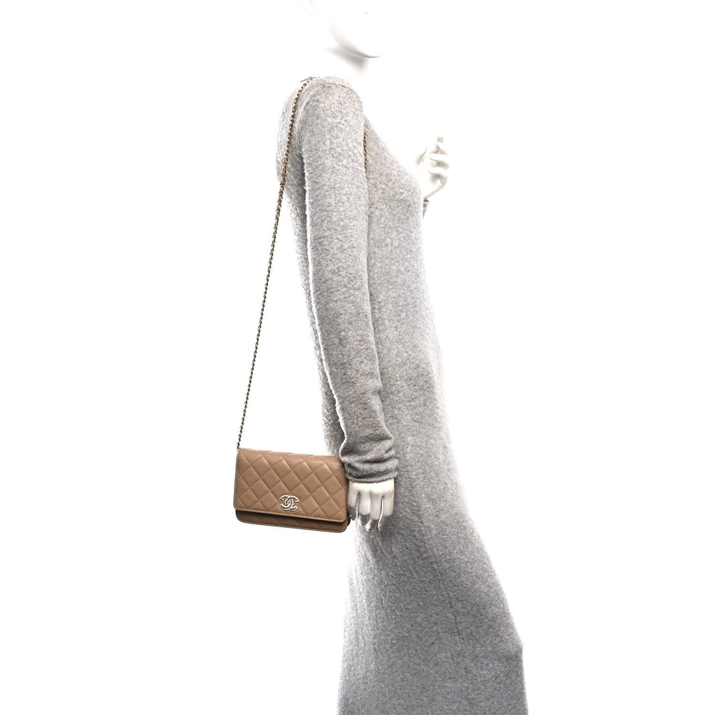 Chanel Caviar Quilted Crystal CC Wallet On Chain WOC Beige