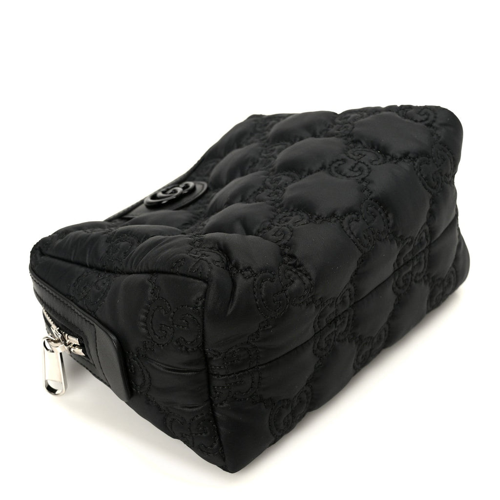 Gucci Nylon Calfskin Enamel GG Matelasse Beauty Case Black