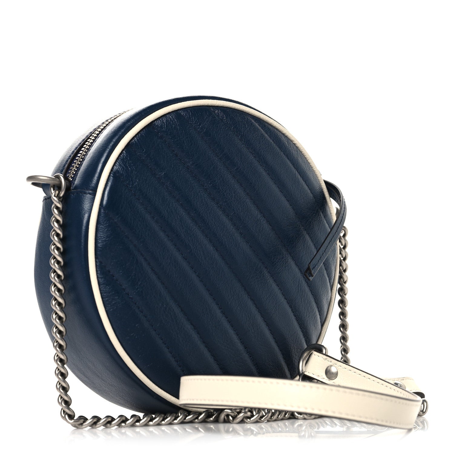 Gucci Azalea Calfskin Matelasse Diagonal Mini Torchon GG Marmont Round Shoulder Bag Blue Agata Mystic White