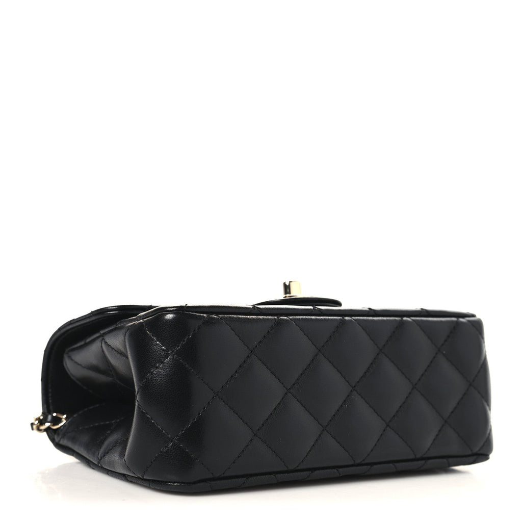 Chanel Lambskin Quilted Mini Crystal Top Handle Rectangular Flap Black