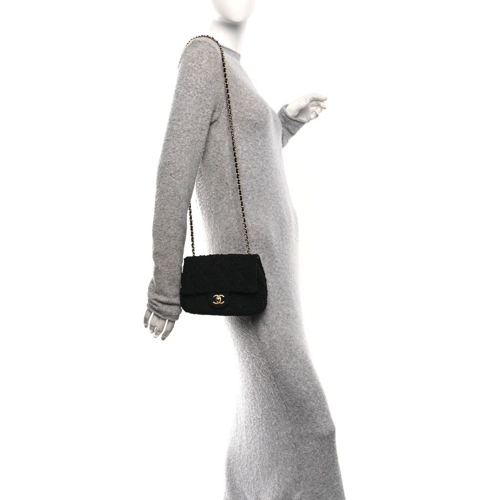 Chanel Tweed Quilted Mini Square Flap Black