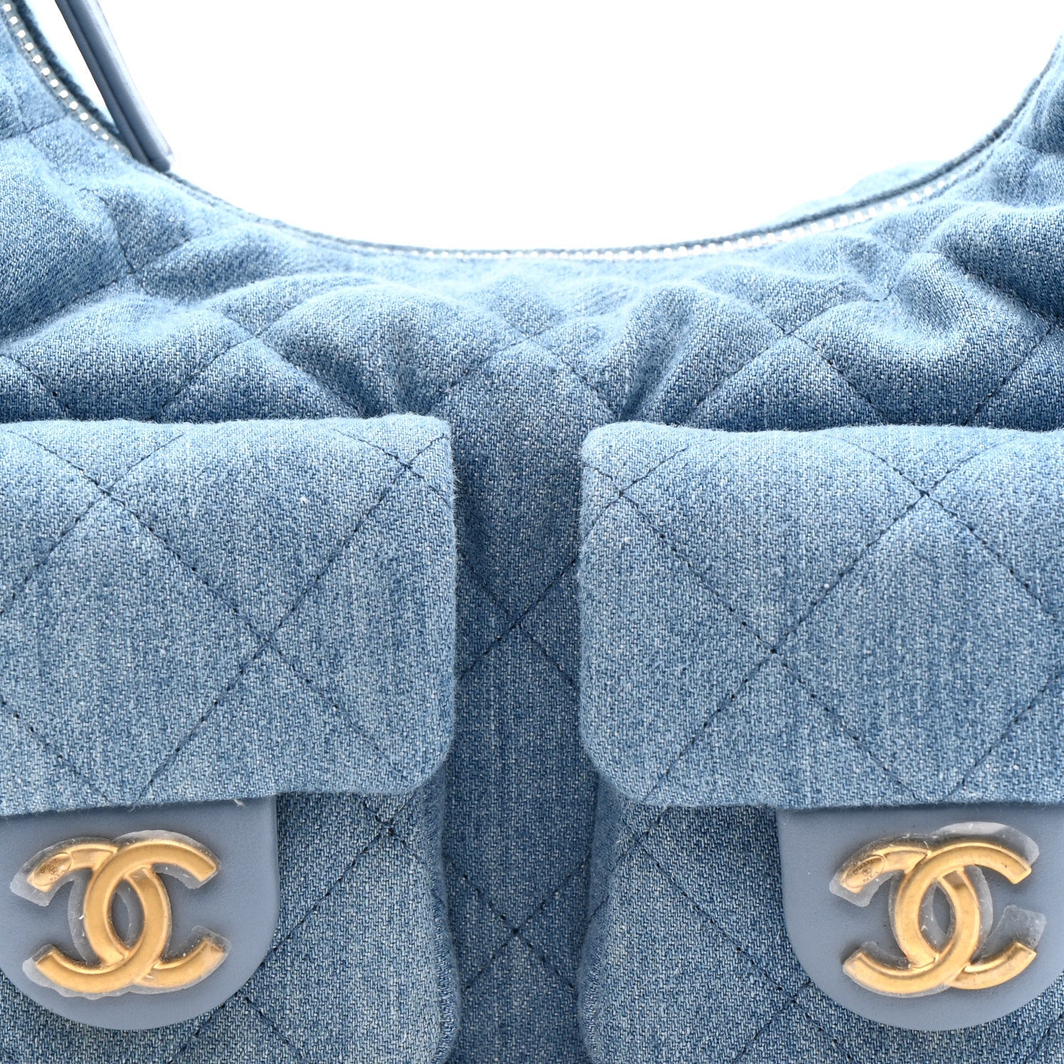 Chanel Washed Denim Quilted Large Trendy Pockets Hobo Blue