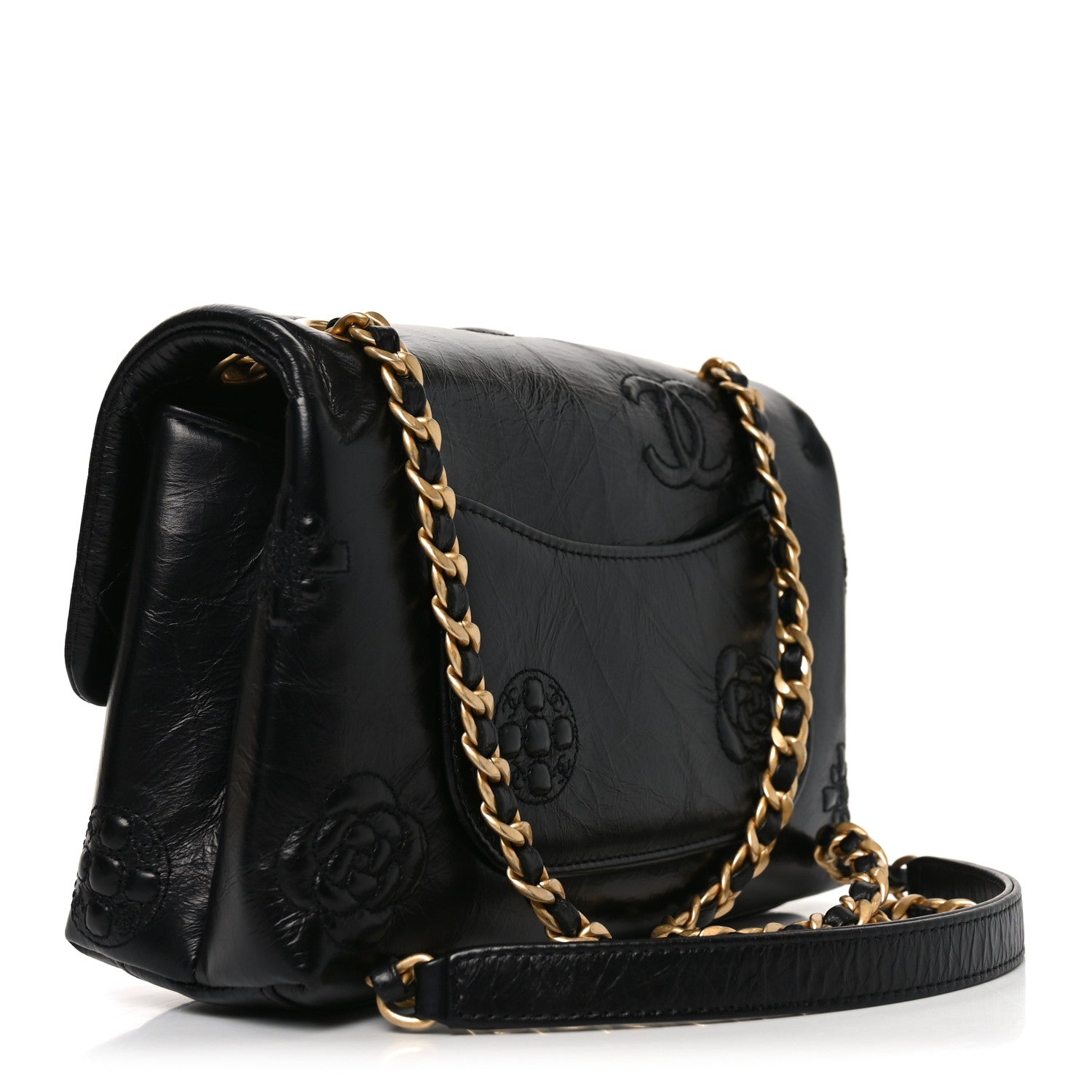 Chanel Crumbled Calfskin Embossed Flap Black