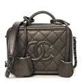 Chanel Metallic Caviar Quilted Small CC Filigree Vanity Case Dark Silver