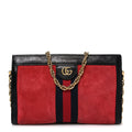 Gucci Suede Patent Web Small Ophidia Chain Shoulder Bag Hibiscus Red Black