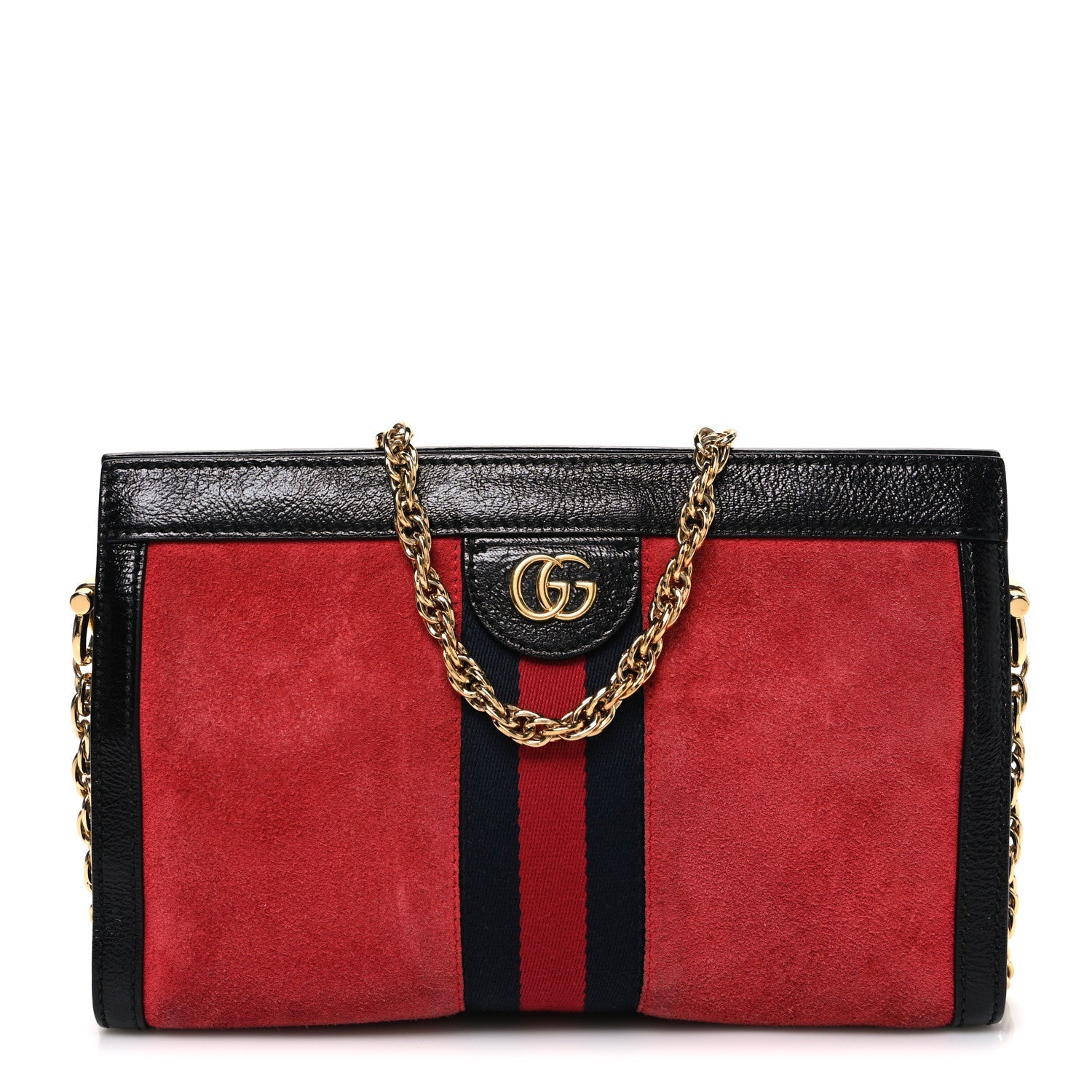 Gucci Suede Patent Web Small Ophidia Chain Shoulder Bag Hibiscus Red Black