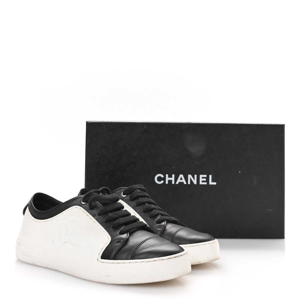 Calfskin Womens CC Sneakers 36 Black White