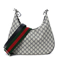Gucci GG Supreme Monogram Textured Calfskin Web Large Attache Shoulder Bag Beige Blue