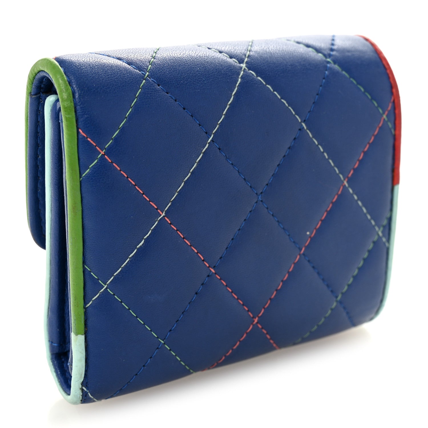Lambskin Quilted Compact Flap Wallet Blue Multicolor