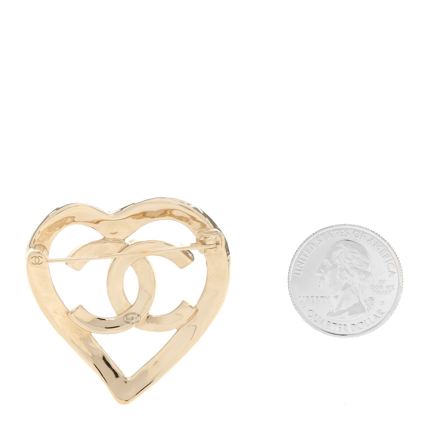 Metal CC Heart Coco In Love Brooch Gold