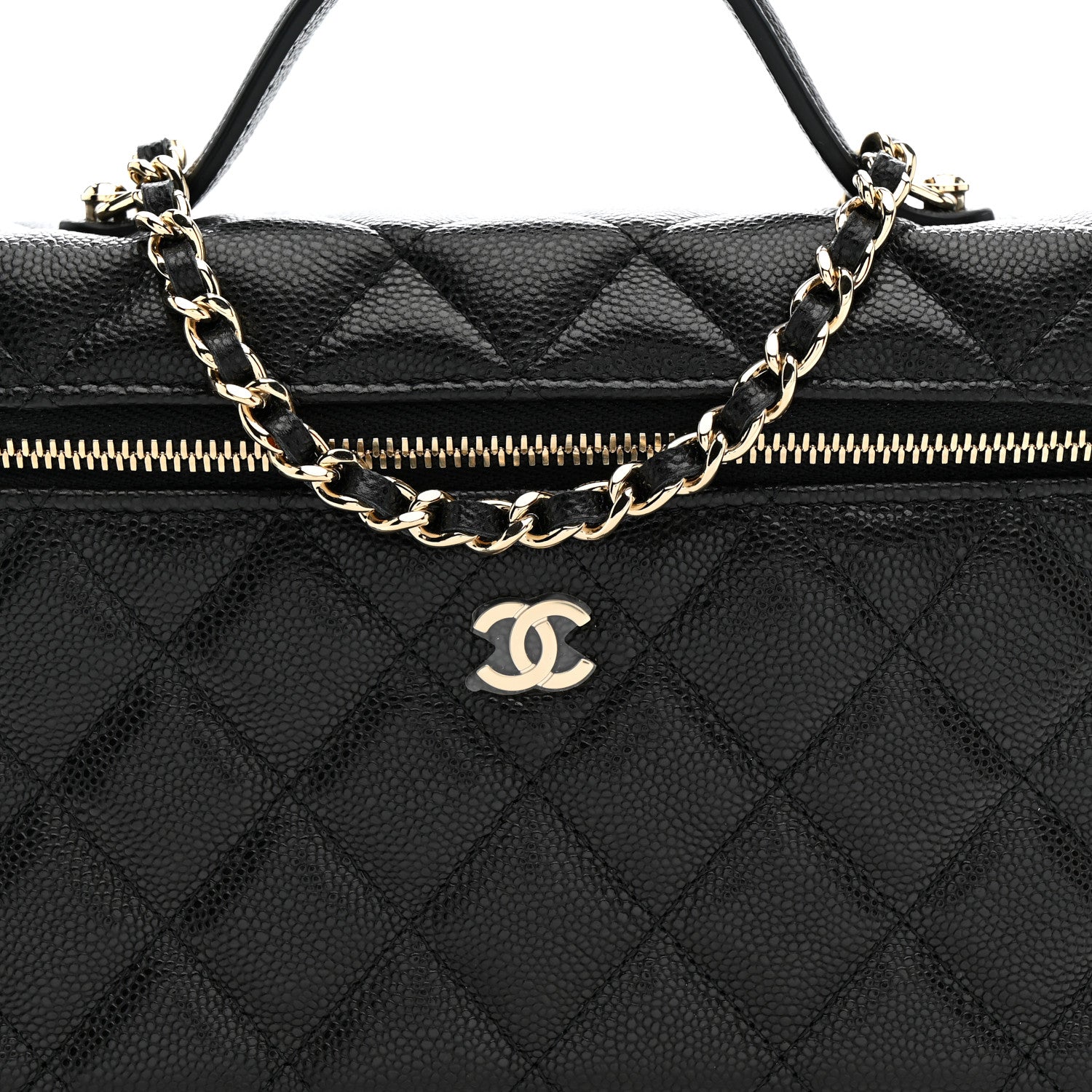 Chanel Caviar Quilted Top Handle Slim Vanity With Chain Black
