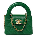 Chanel Shiny Aged Calfskin Quilted Mini Nano Kelly Shopper Green