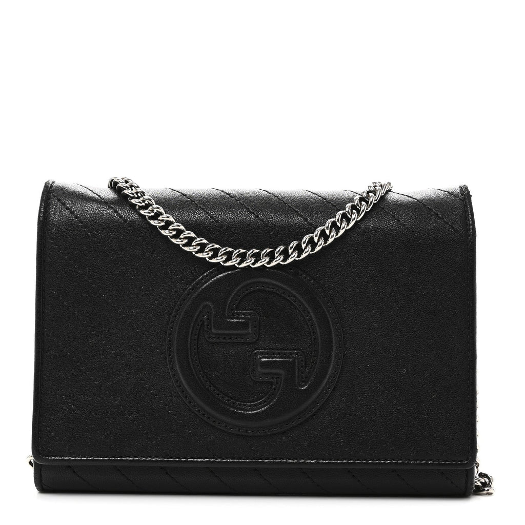 Gucci Sakai Be Green Calfskin Diagonal Stitched Blondie Wallet on Chain Black