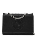 Gucci Sakai Be Green Calfskin Diagonal Stitched Blondie Wallet on Chain Black